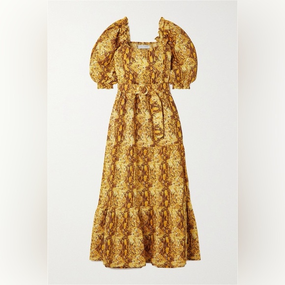 NWT FAITHFULL THE BRAND Rumi Belted Tiered Snake-Print Linen Midi Dress - Picture 4 of 5